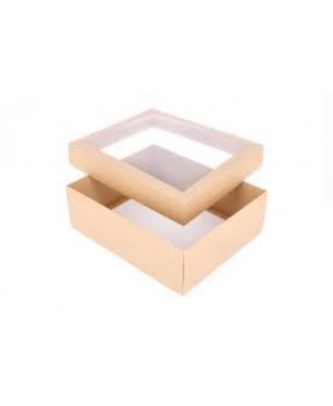 Kartoninė dviejų dalių dėžutė pakavimui su skaidriu langeliu, 30x25x10 cm ruda/balta
