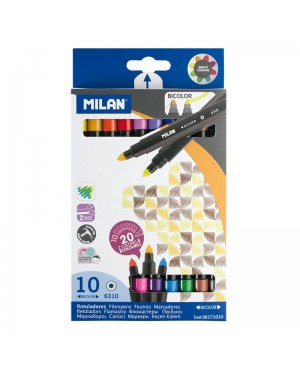 Dvigaliai flomasteriai Milan Bicolor 10 vnt 20 spalvų 	