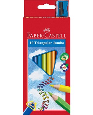 Spalvoti pieštukai 10 sp. Faber Castell Jumbo, tribriauniai su drožtuku	
