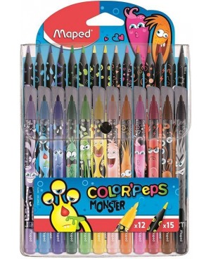 Flomasteriai 12vnt ir spalvoti pieštukai 15vnt Maped Color Peps Monster	