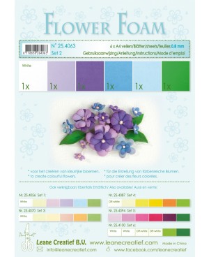 Putgumė Leane Creatief - Flower Foam Foamiran - Mėlyni-violetiniai tonai, 0.8mm, A4, 6 lapai	